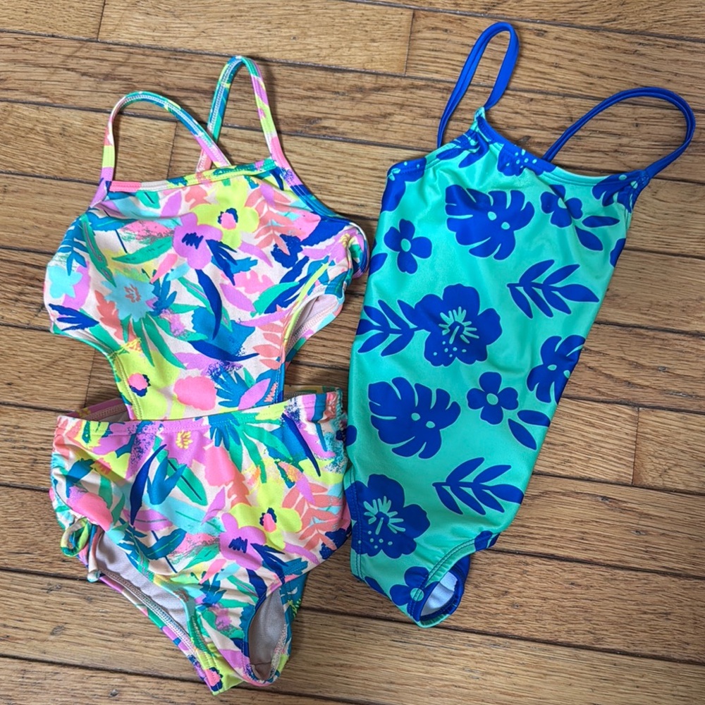 Cat & Jack Blue Tropical One Piece Swimsuits, Like New